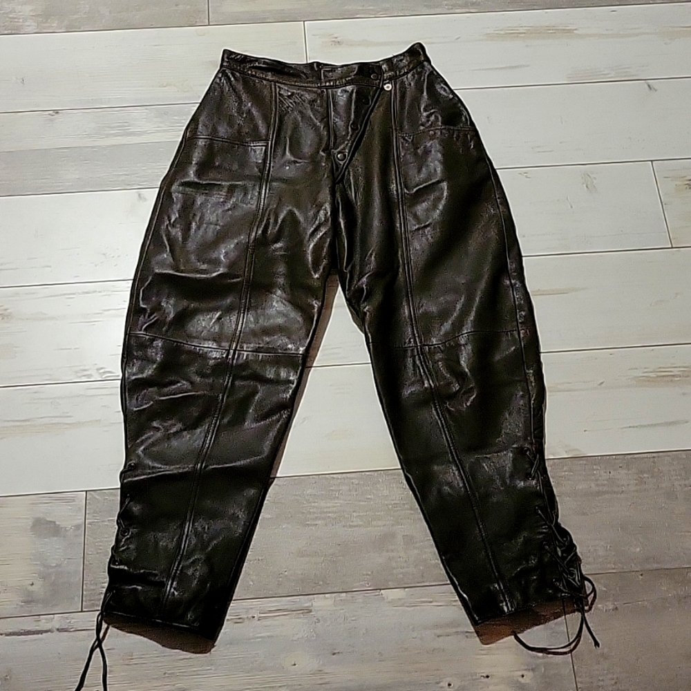 Brown real leather lined pants